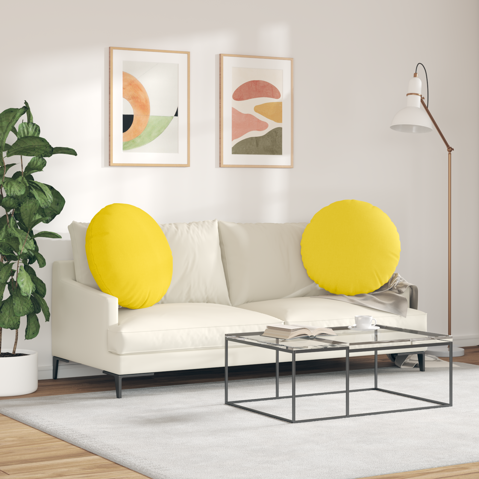 Sėdynių pagalvėlės 2 pcs Šviesi geltona Ø60 x 21 cm audinys