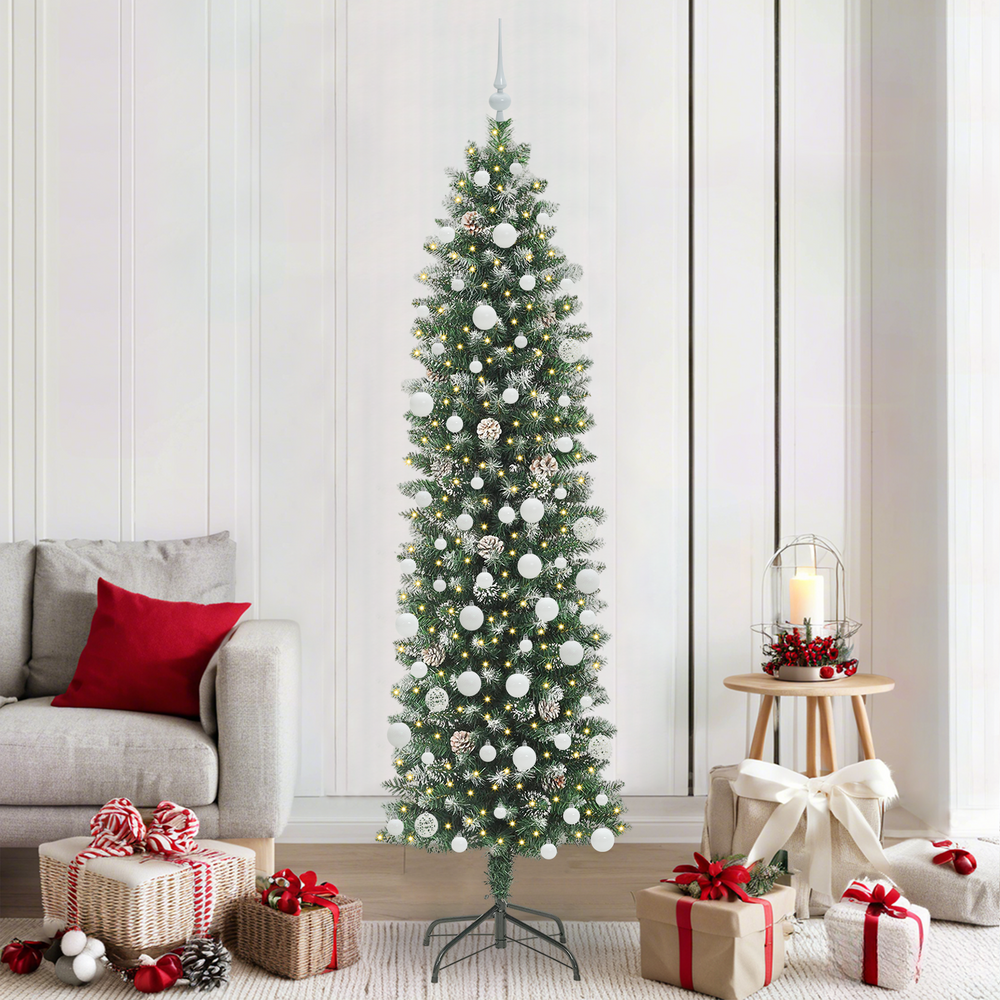 Artificial Slim Christmas Tree with 300 LED Green and White 210 cm