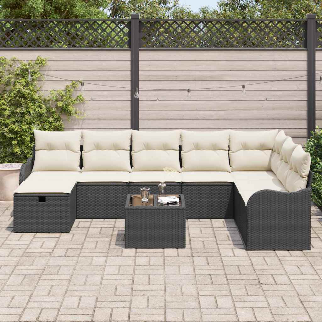 9 dalių juodos poli ratanas sodo sofa su pagalvėmis - Namų Idėja