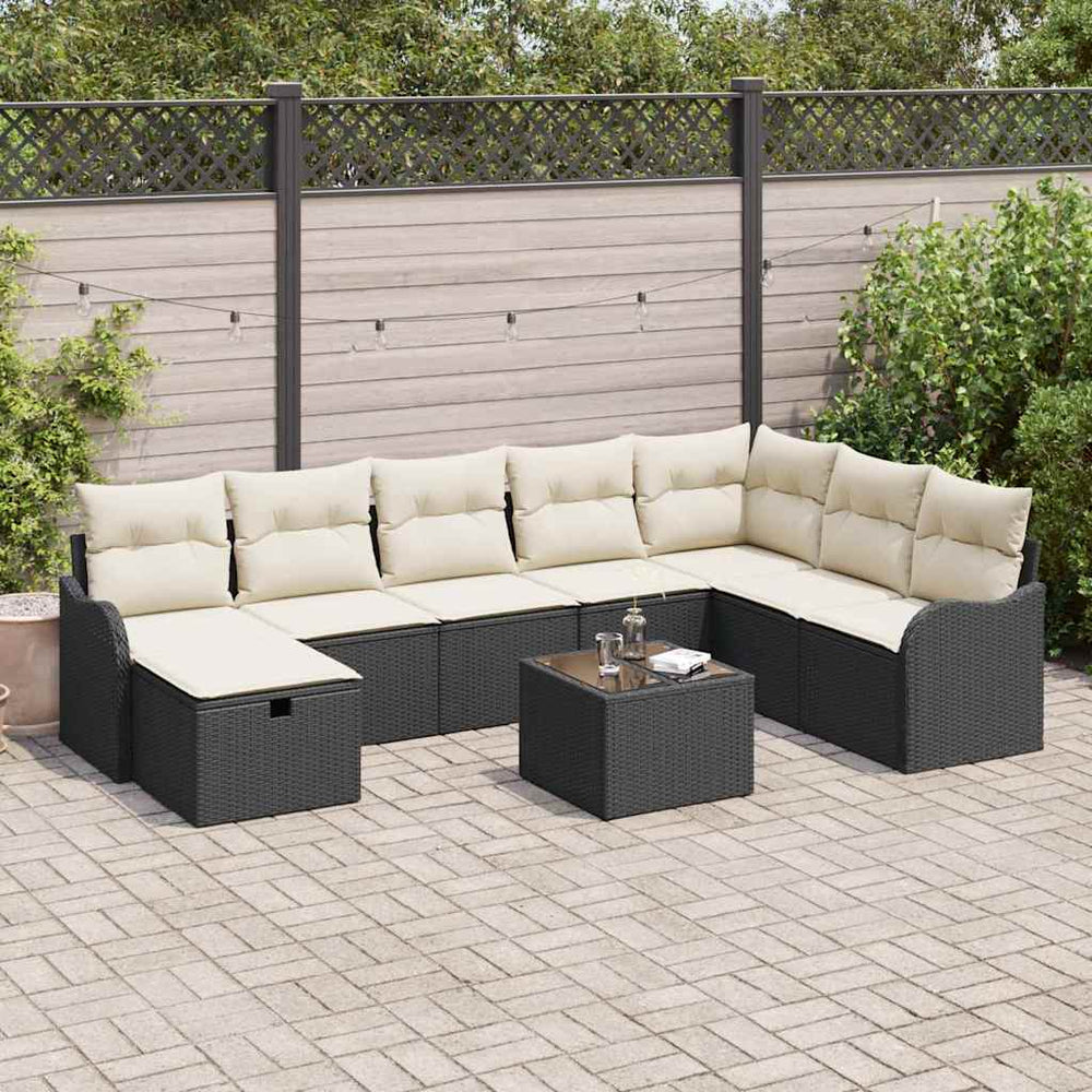 9 dalių juodos poli ratanas sodo sofa su pagalvėmis - Namų Idėja