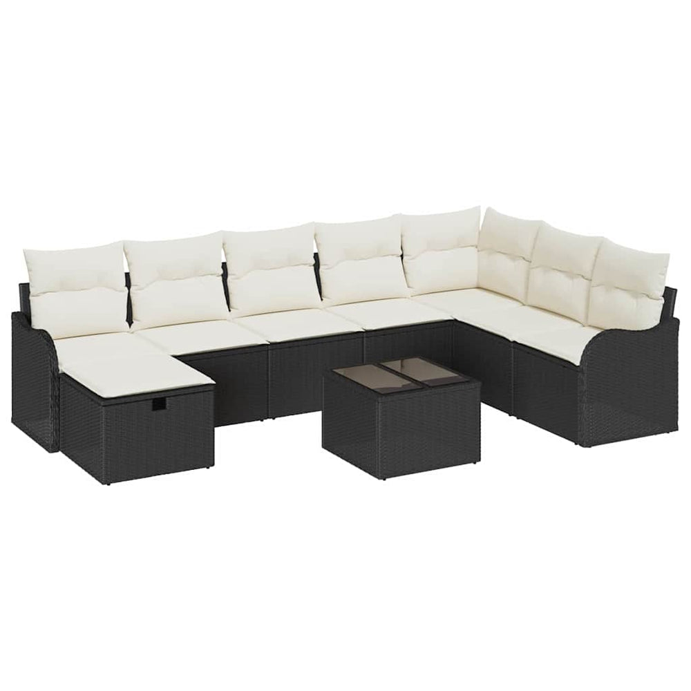 9 dalių juodos poli ratanas sodo sofa su pagalvėmis - Namų Idėja