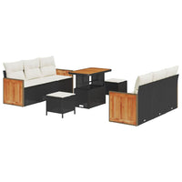 9 dalių sodo sofa komplektas su pagalvėlėmis Juoda Poli Ratanas Akacija - Namų Idėja