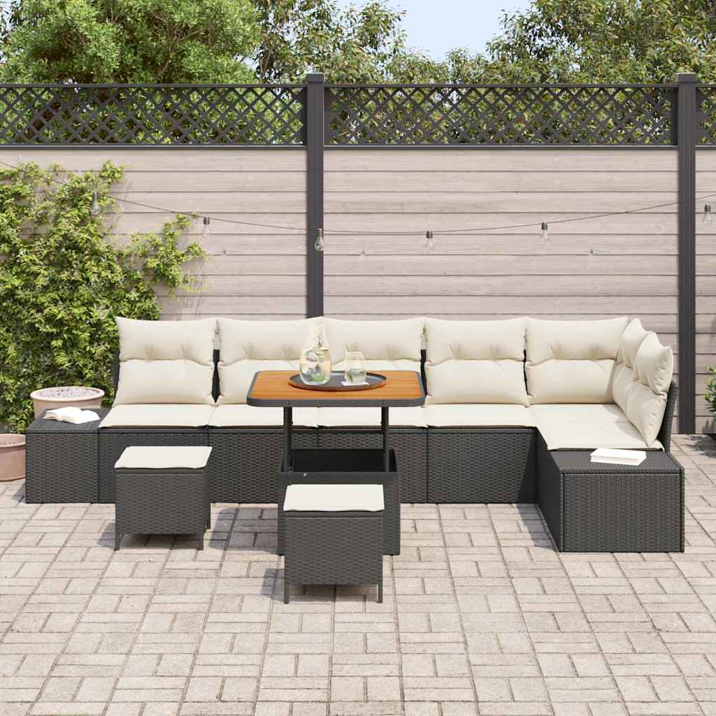 9 dalių sodo sofa komplektas su pagalvėlėmis Juodas Poli ratanas Akacija - Namų Idėja