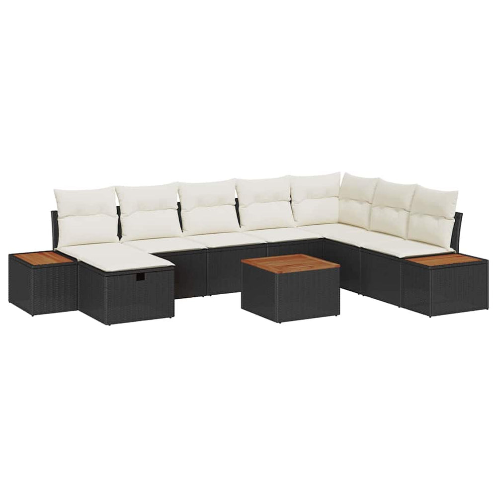9 dalių sodo sofa komplektas su pagalvėlėmis, juodas poliratanas - Namų Idėja