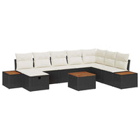 9 dalių sodo sofa komplektas su pagalvėlėmis, juodas poliratanas - Namų Idėja
