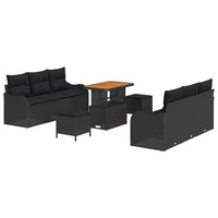 9 Dalių Sodo Sofa Komplektas Su Pagalvėlėmis Juodas Polirotas Ratanas Akacija - Namų Idėja