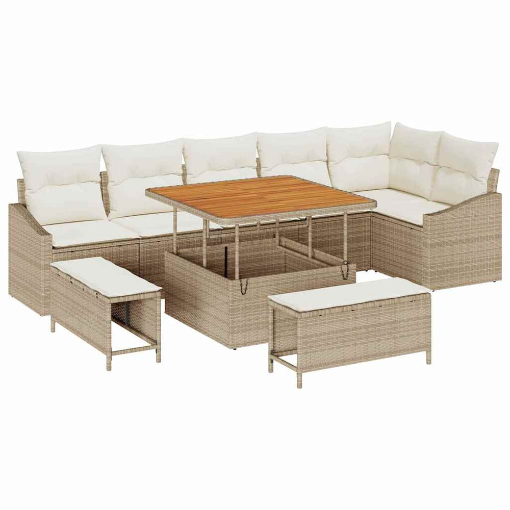 9 dalių sodo sofa komplektas su pagalvėlėmis smėlio poli ratan - Namų Idėja