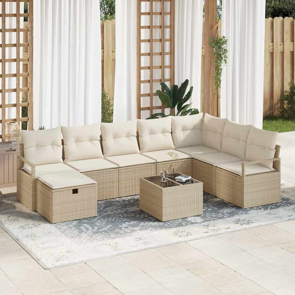 9 dalių sodo sofa komplektas su pagalvėlėmis smėlio poli ratanas - Namų Idėja