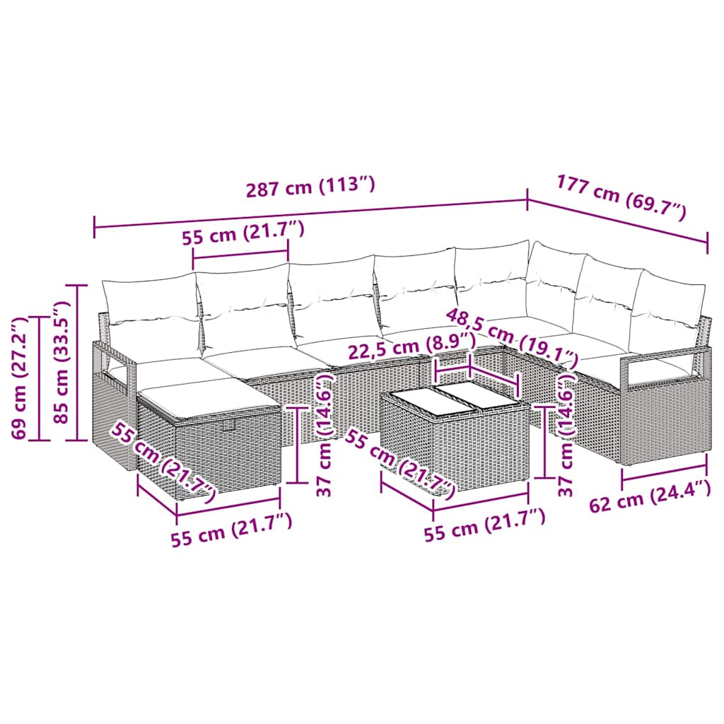 9 dalių sodo sofa komplektas su pagalvėlėmis smėlio poli ratanas - Namų Idėja