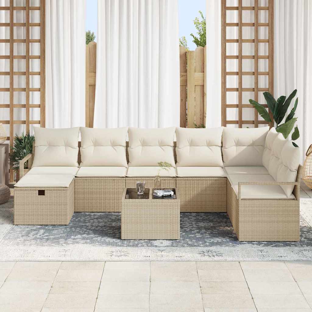 9 dalių sodo sofa komplektas su pagalvėlėmis smėlio poli ratanas - Namų Idėja