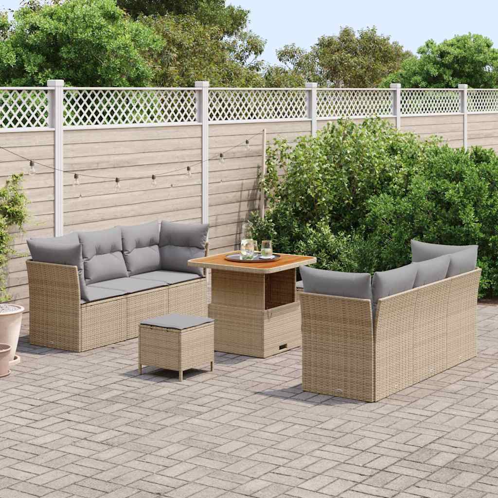 9 dalių sodo sofa komplektas su pagalvėlėmis smėlio poli ratanas akacija - Namų Idėja