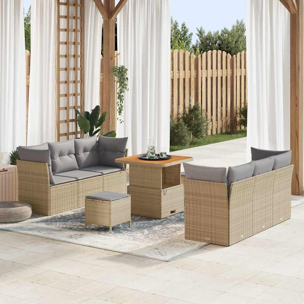 9 dalių sodo sofa komplektas su pagalvėlėmis smėlio poli ratanas akacija - Namų Idėja