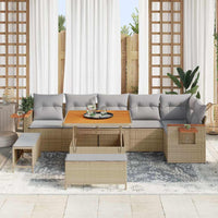 9 dalių sodo sofa komplektas su pagalvėlėmis Smėlio Poli ratanas Akacija - Namų Idėja