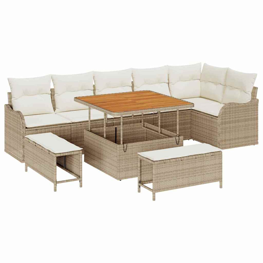 9 dalių sodo sofa komplektas su pagalvėlėmis smėlio poli ratanas akacija - Namų Idėja
