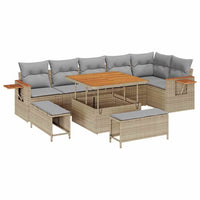 9 dalių sodo sofa komplektas su pagalvėlėmis Smėlio Poli ratanas Akacija - Namų Idėja