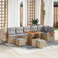 9 dalių sodo sofa komplektas su pagalvėlėmis Smėlio Poli Ratanas Akacija - Namų Idėja