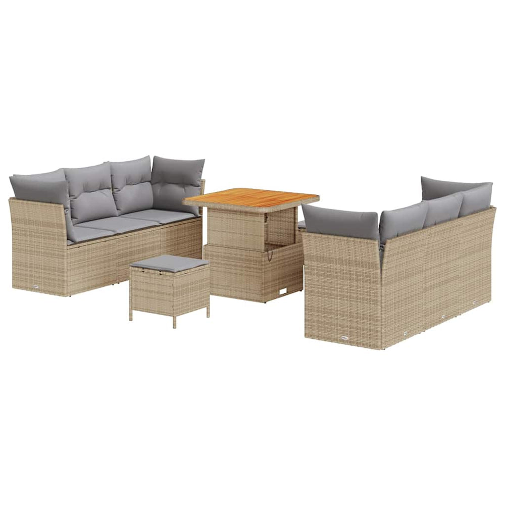 9 dalių sodo sofa komplektas su pagalvėlėmis smėlio poli ratanas akacija - Namų Idėja