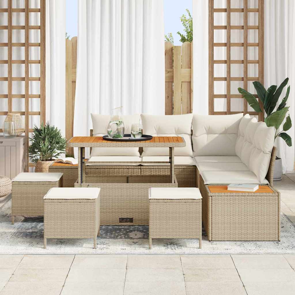 9 dalių sodo sofa komplektas su pagalvėlėmis Smėlio poli ratanas akacija - Namų Idėja
