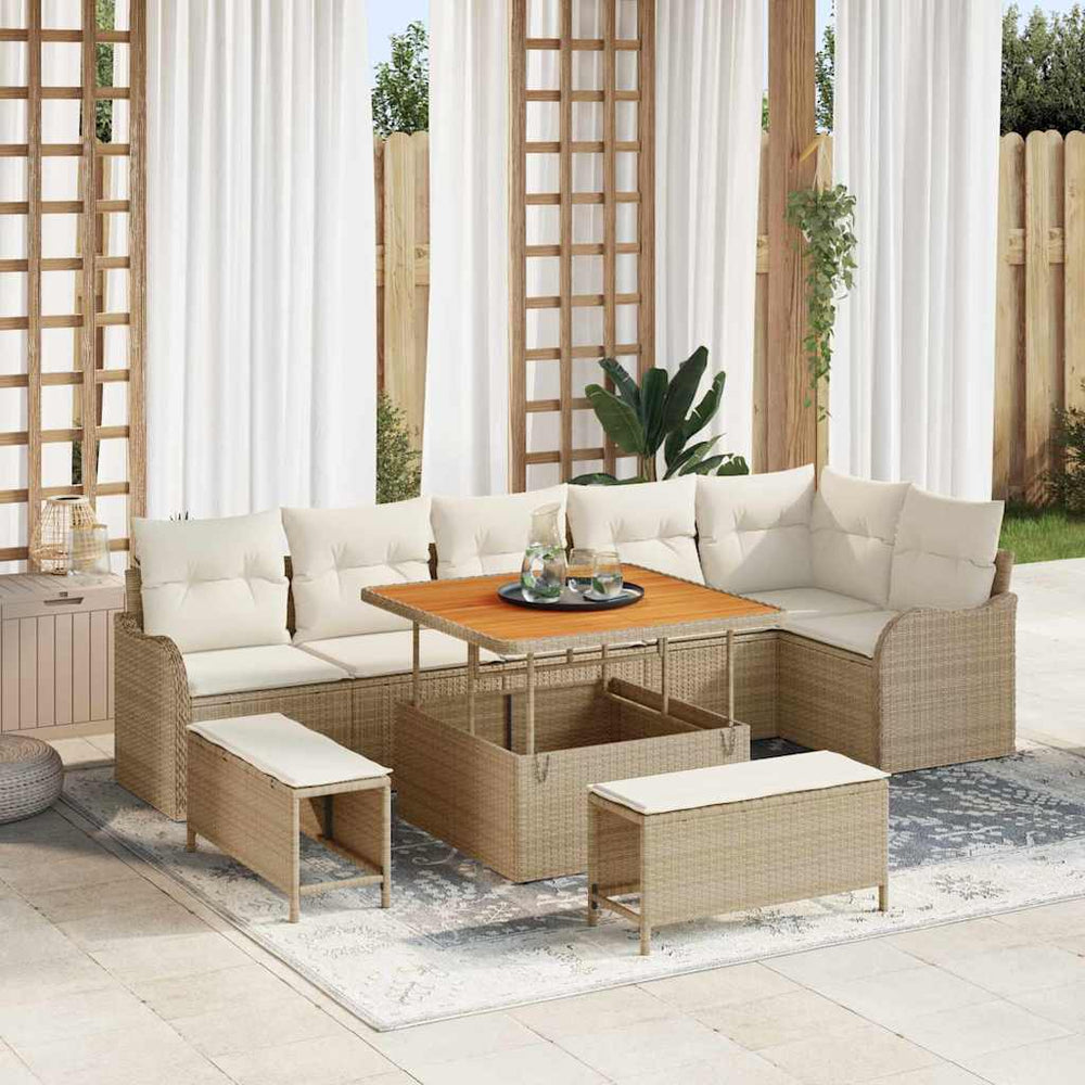 9 dalių sodo sofa komplektas su pagalvėlėmis smėlio poli ratanas akacija - Namų Idėja