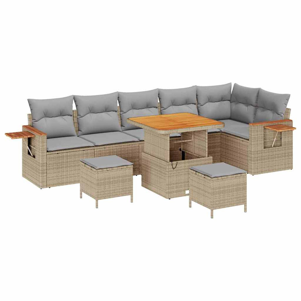 9 dalių sodo sofa komplektas su pagalvėlėmis Smėlio Poli Ratanas Akacija - Namų Idėja