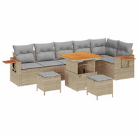 9 dalių sodo sofa komplektas su pagalvėlėmis Smėlio Poli Ratanas Akacija - Namų Idėja