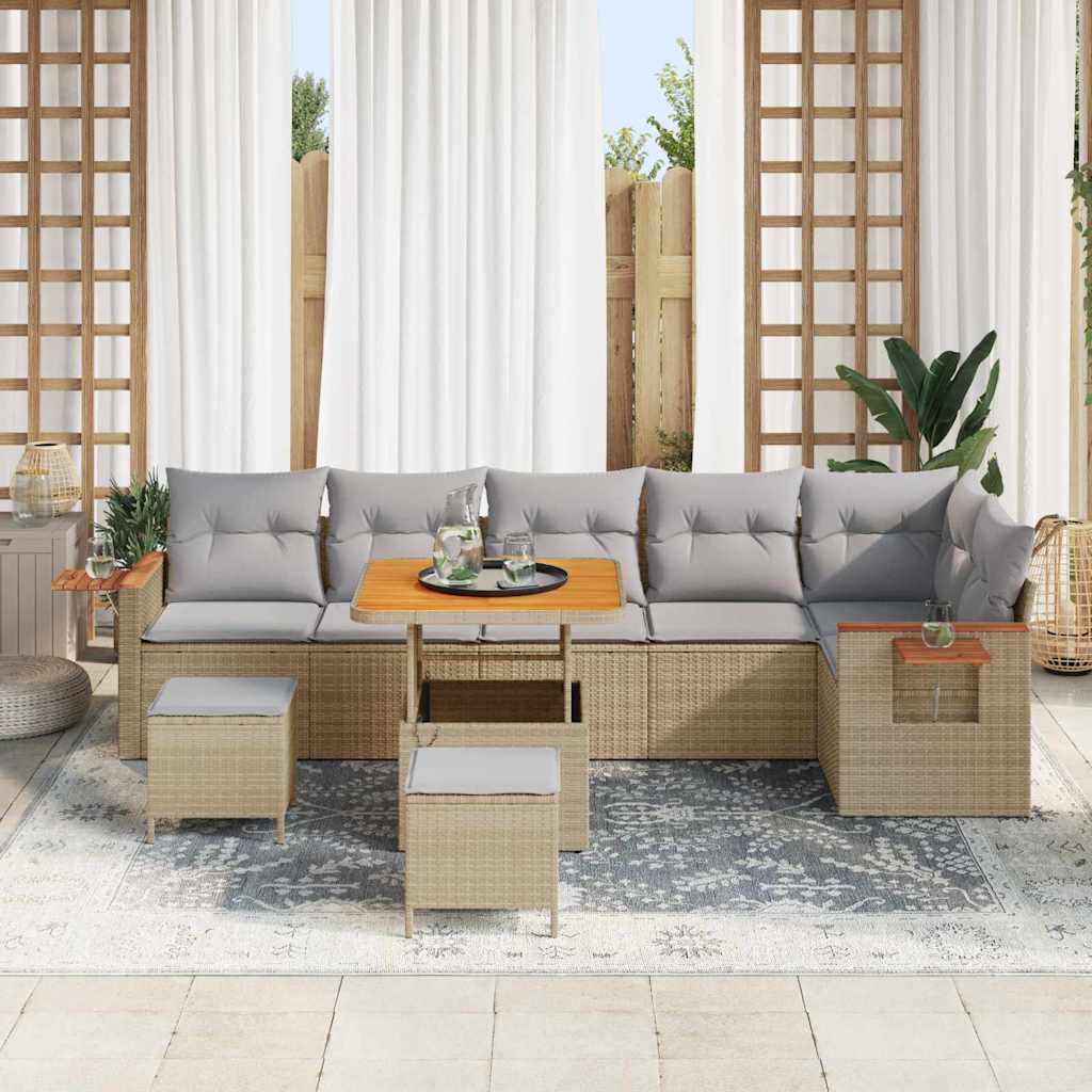 9 dalių sodo sofa komplektas su pagalvėlėmis Smėlio Poli Ratanas Akacija - Namų Idėja