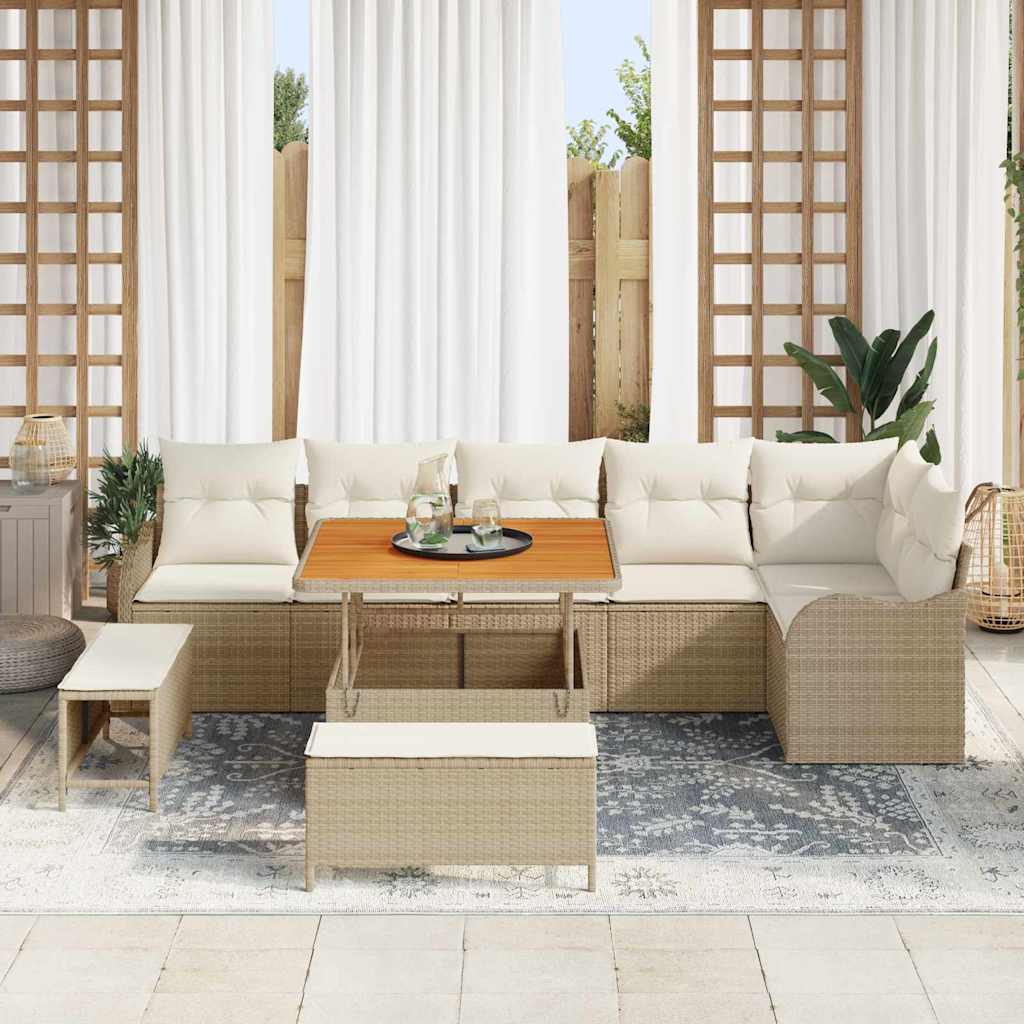9 dalių sodo sofa komplektas su pagalvėlėmis smėlio poli ratanas akacija - Namų Idėja