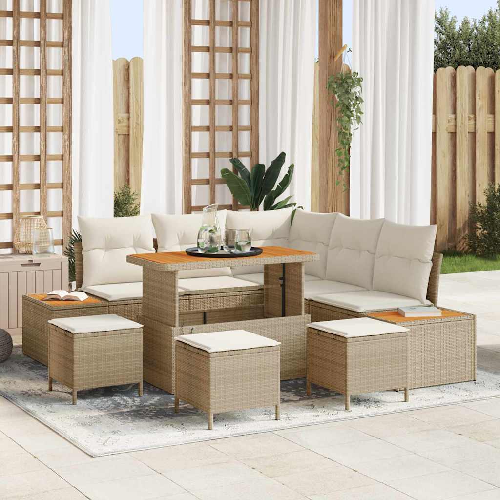 9 dalių sodo sofa komplektas su pagalvėlėmis Smėlio poli ratanas akacija - Namų Idėja