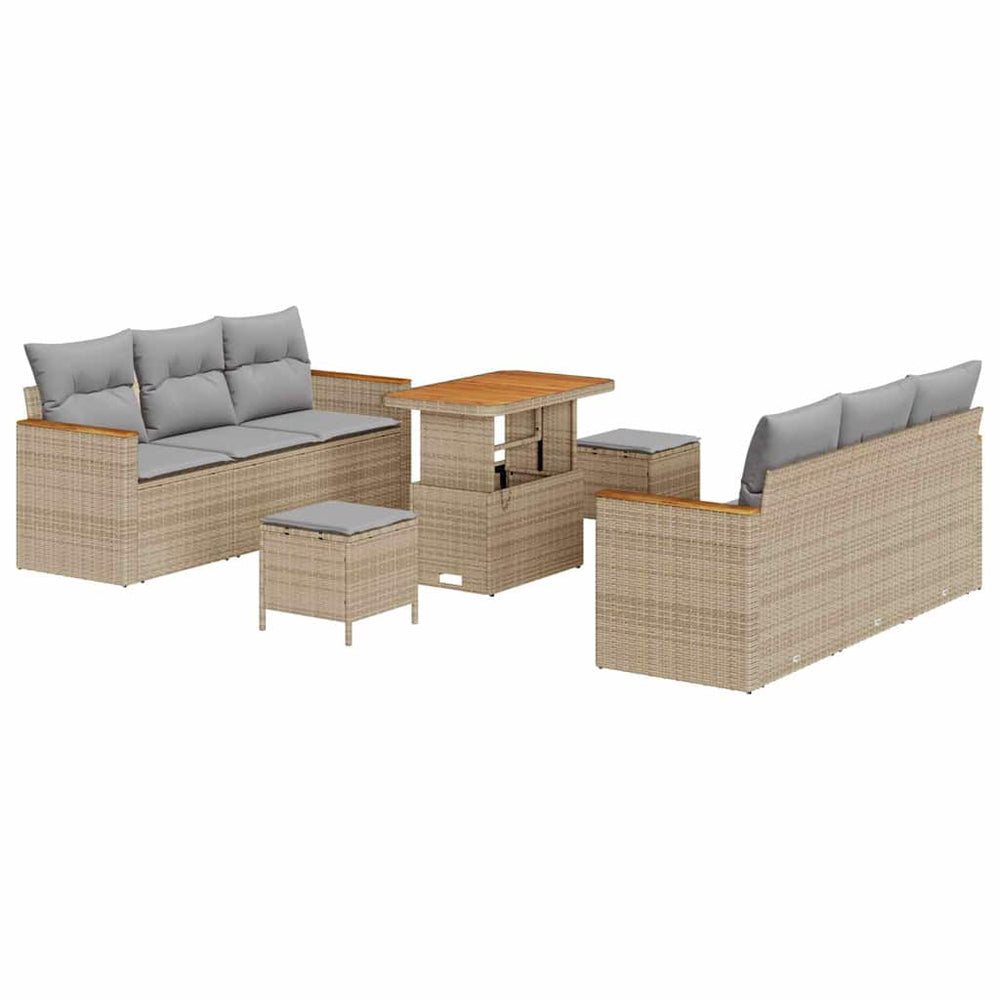9 dalių sodo sofa komplektas su pagalvėlėmis Smėlio Poli ratanas Akacijos - Namų Idėja