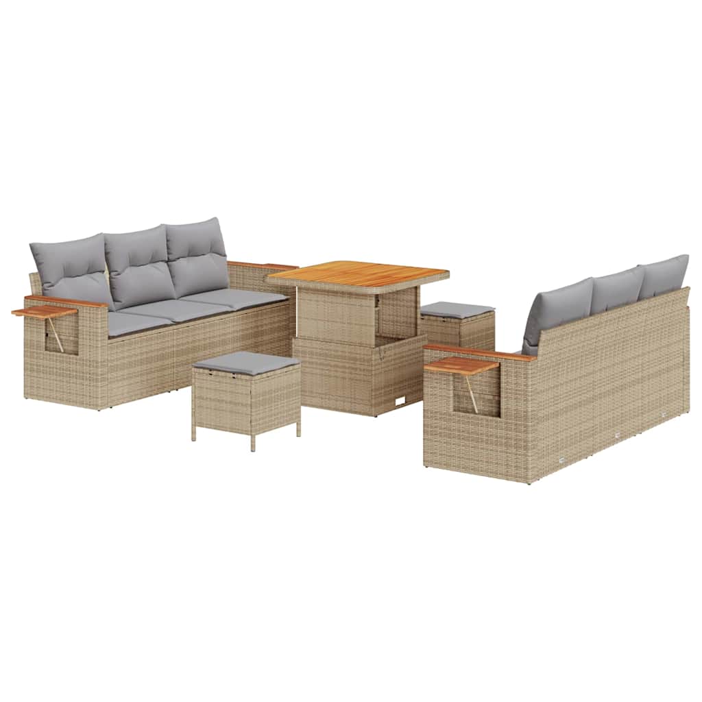9 Dalių Sodo Sofa Komplektas su Pagalvėlėmis Smėlio Poliratanas Akacija - Namų Idėja