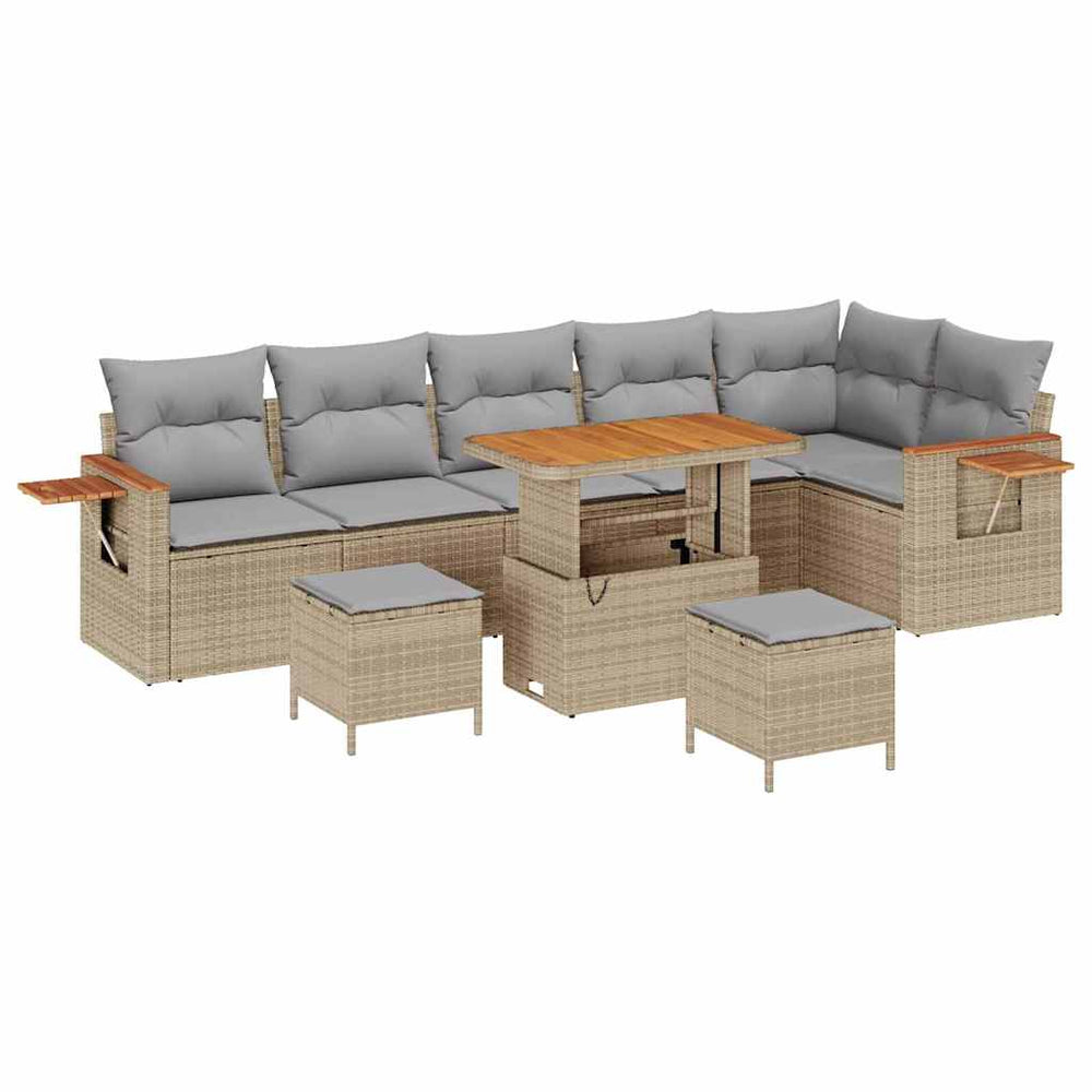 9 dalių sodo sofa komplektas su pagalvėlėmis smėlio ratanas akacija - Namų Idėja