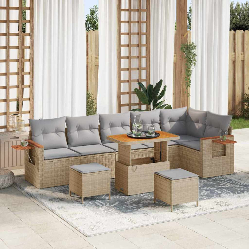 9 dalių sodo sofa komplektas su pagalvėlėmis smėlio ratanas akacija - Namų Idėja