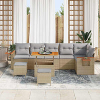 9 dalių sodo sofa komplektas su pagalvėlėmis smėlio ratanas akacija - Namų Idėja