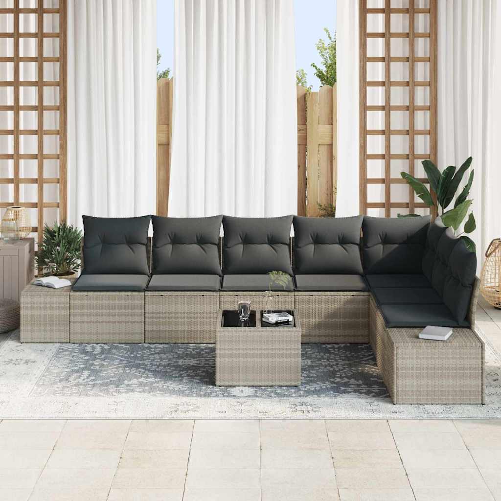 9 dalių sodo sofa komplektas su pagalvėlėmis šviesiai pilka poli ratanas - Namų Idėja