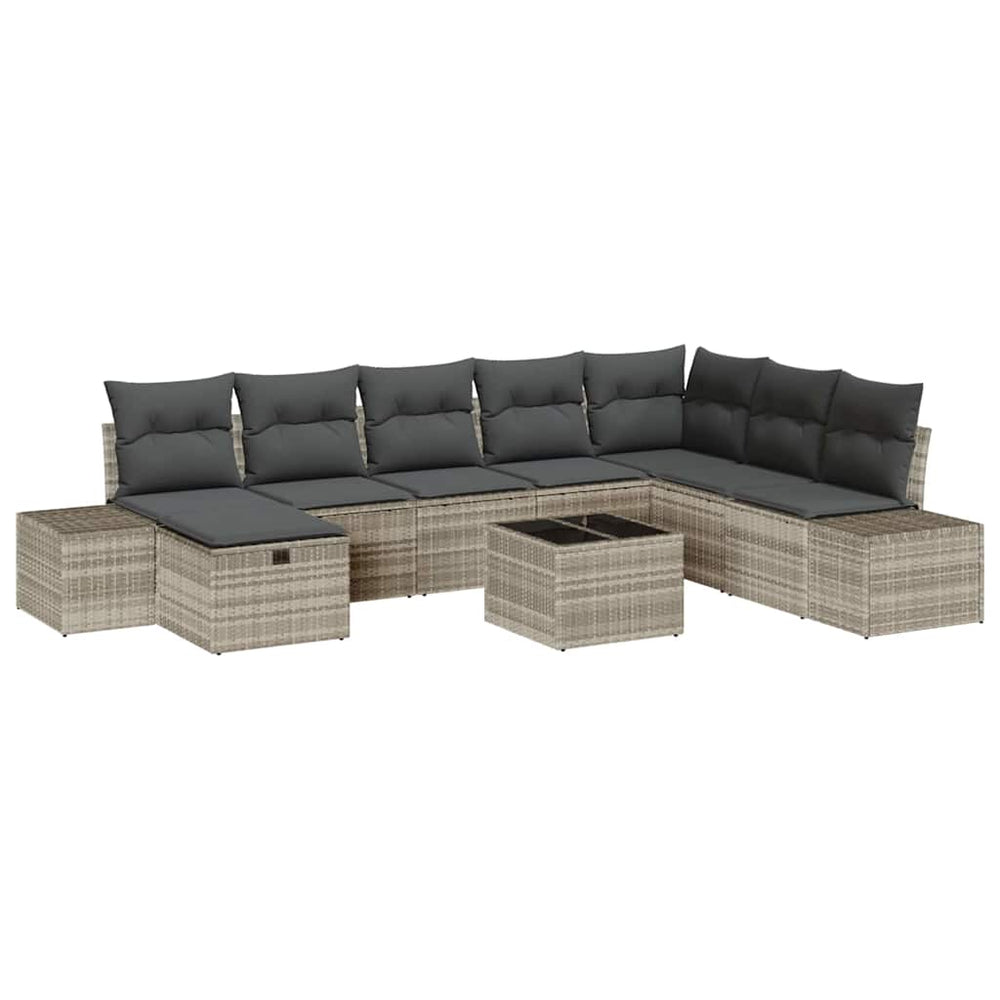 9 dalių sodo sofa komplektas su pagalvėlėmis šviesiai pilka poli ratanas - Namų Idėja