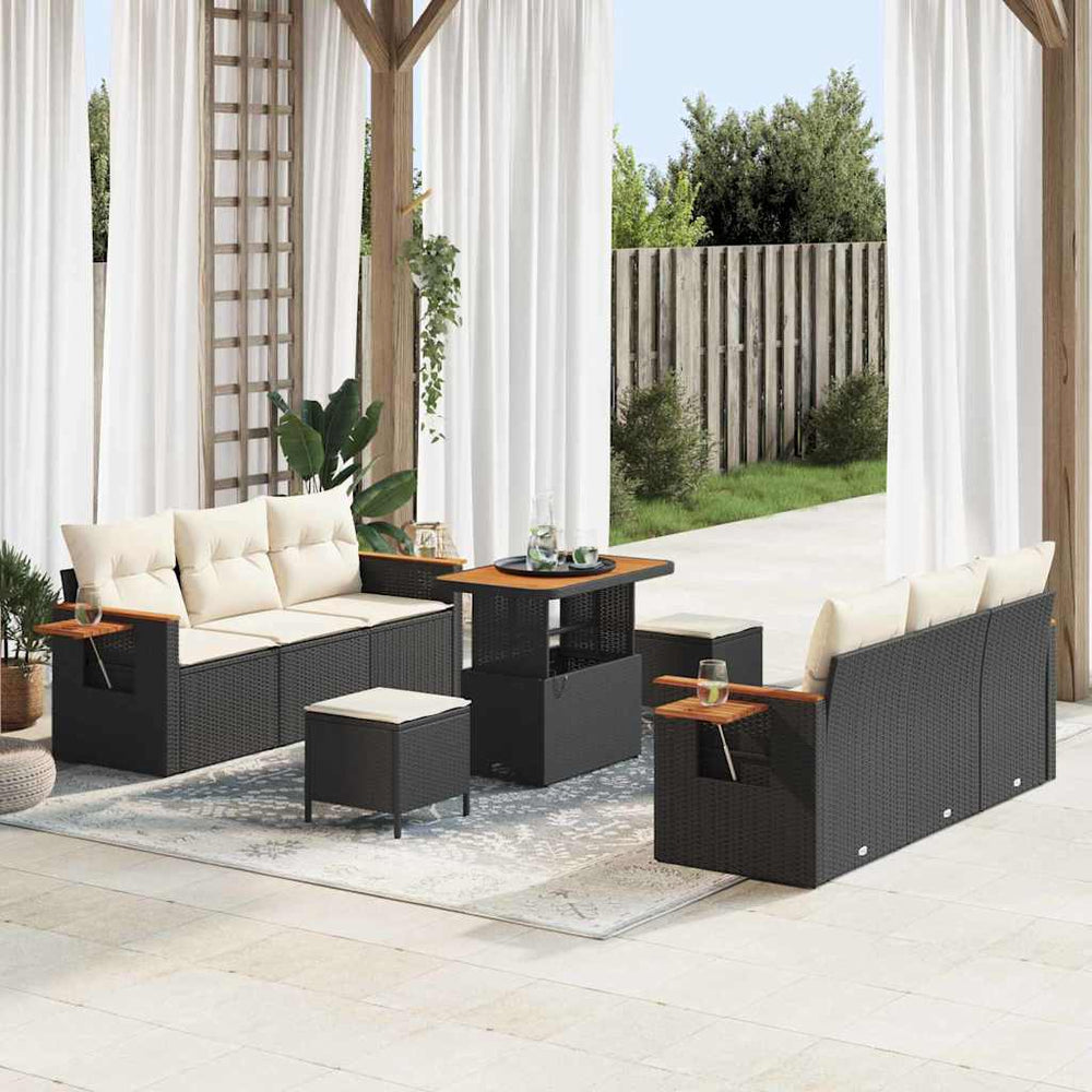 9 Dalių Sodo Sofa Komplektas su Pagalvėmis Juoda Poli Ratanas - Namų Idėja