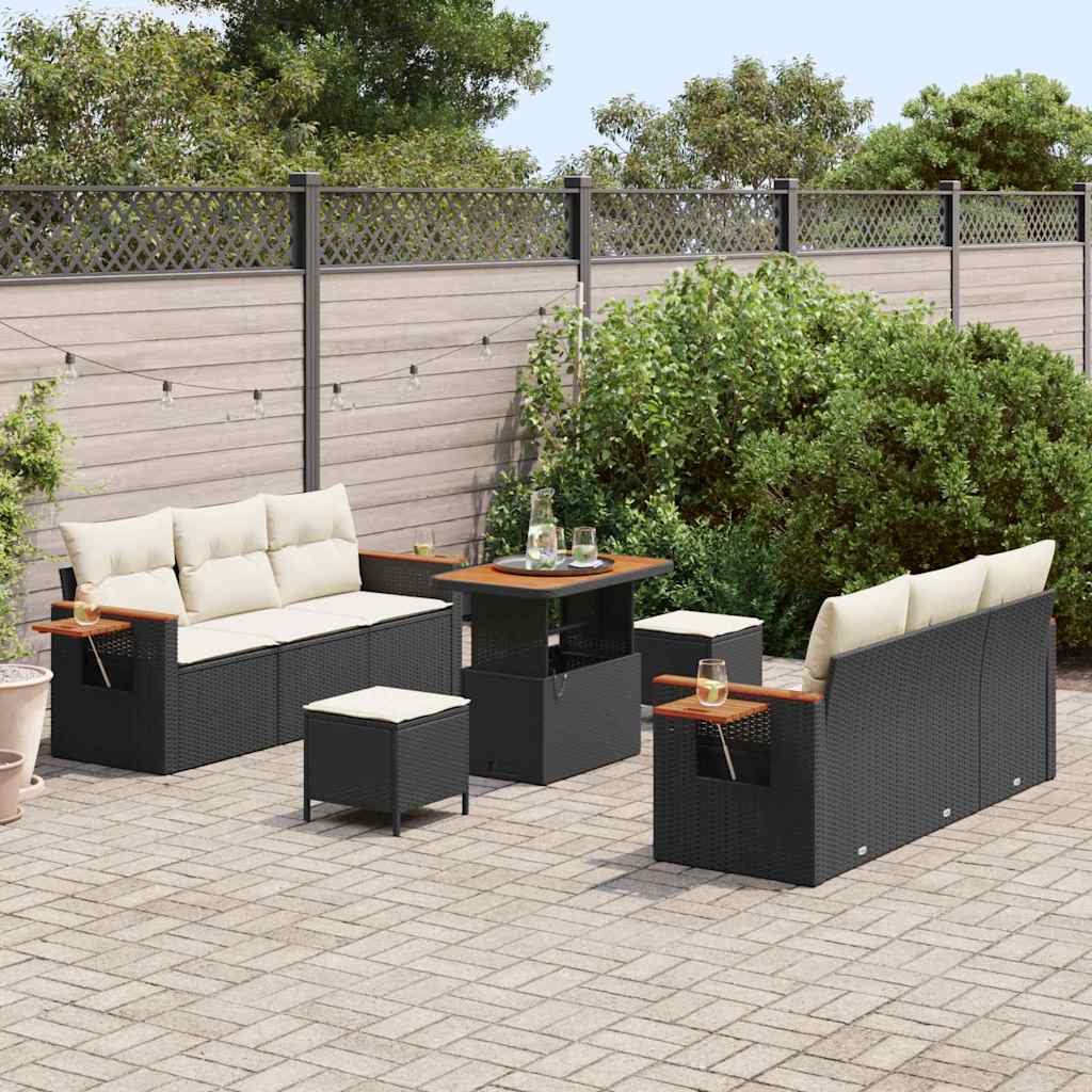 9 Dalių Sodo Sofa Komplektas su Pagalvėmis Juoda Poli Ratanas - Namų Idėja