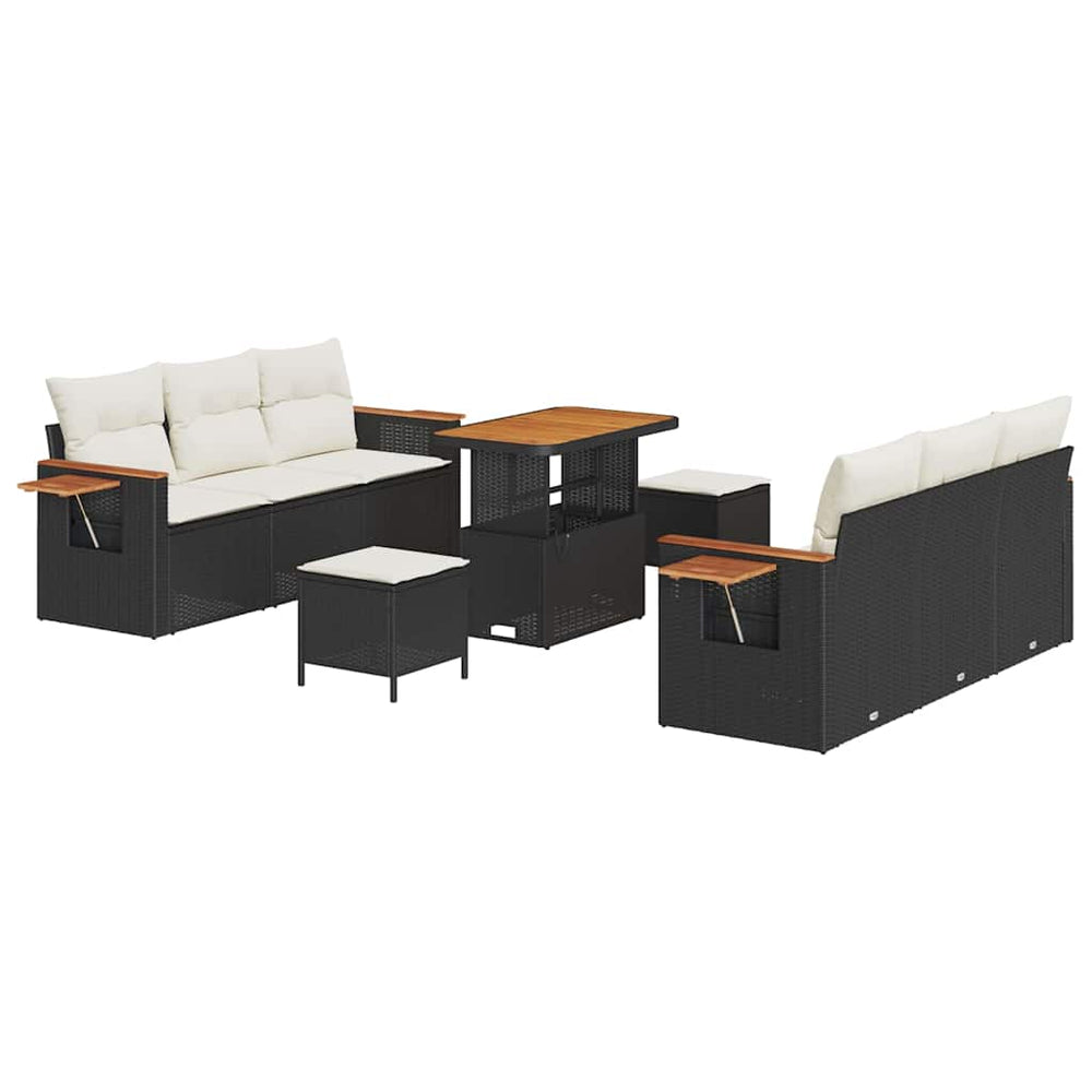 9 Dalių Sodo Sofa Komplektas su Pagalvėmis Juoda Poli Ratanas - Namų Idėja