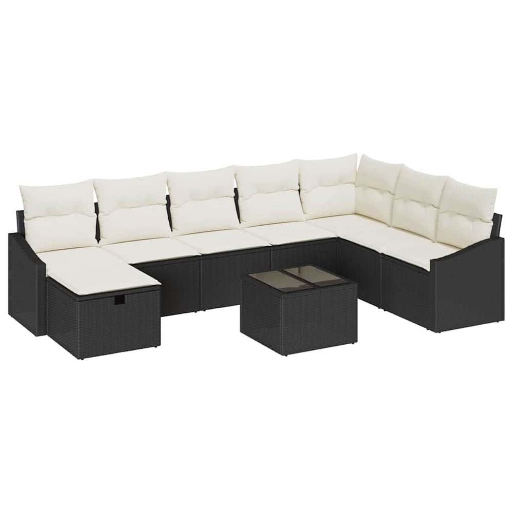 9 dalių sodo sofa komplektas su pagalvėmis Juodas Poli Ratanas - Namų Idėja
