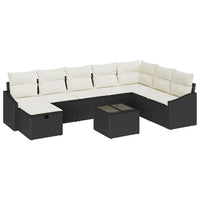 9 dalių sodo sofa komplektas su pagalvėmis Juodas Poli Ratanas - Namų Idėja