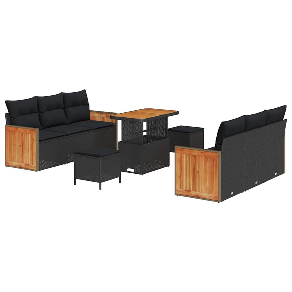 9 dalių sodo sofa komplektas su pagalvėmis juodas poli ratanas akacija - Namų Idėja