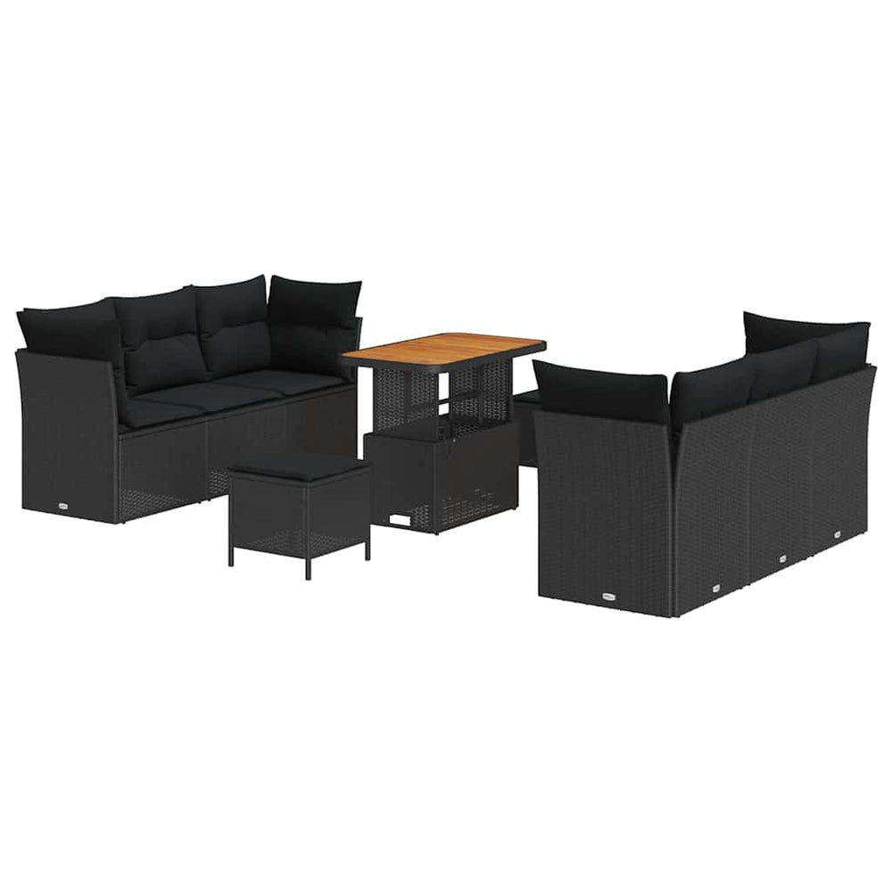 9 dalių sodo sofa komplektas su pagalvėmis juodas poliratanas akacijų - Namų Idėja