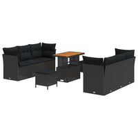9 dalių sodo sofa komplektas su pagalvėmis juodas poliratanas akacijų - Namų Idėja
