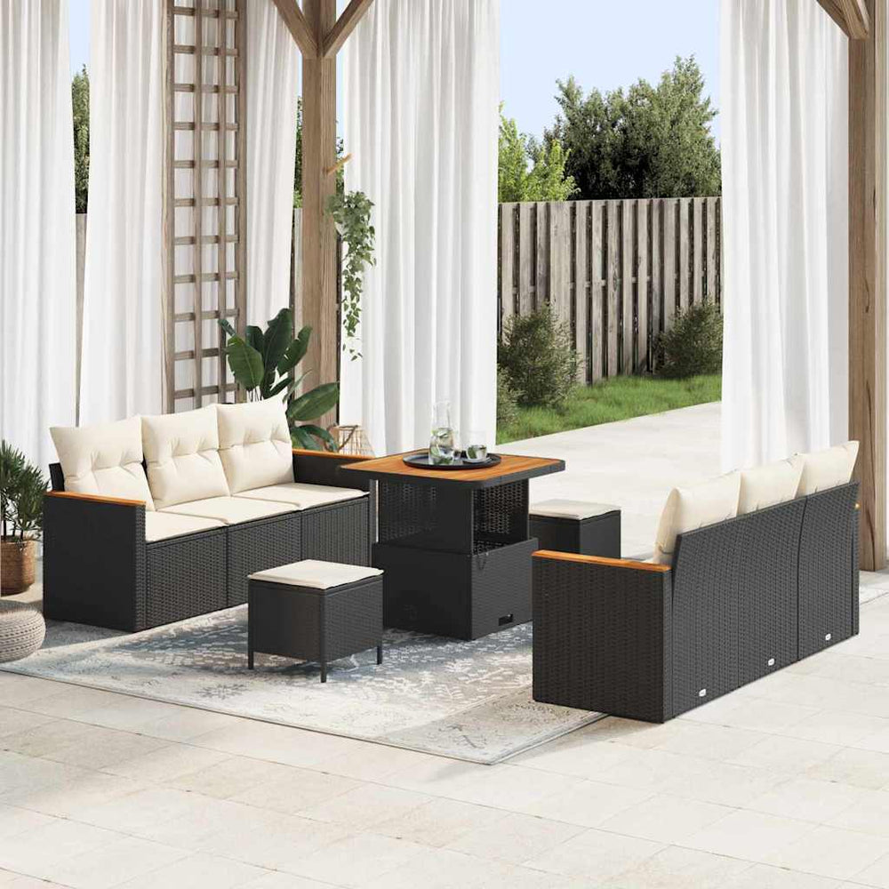 9 dalių sodo sofa komplektas su pagalvėmis juodo poli ratanas akacijos - Namų Idėja