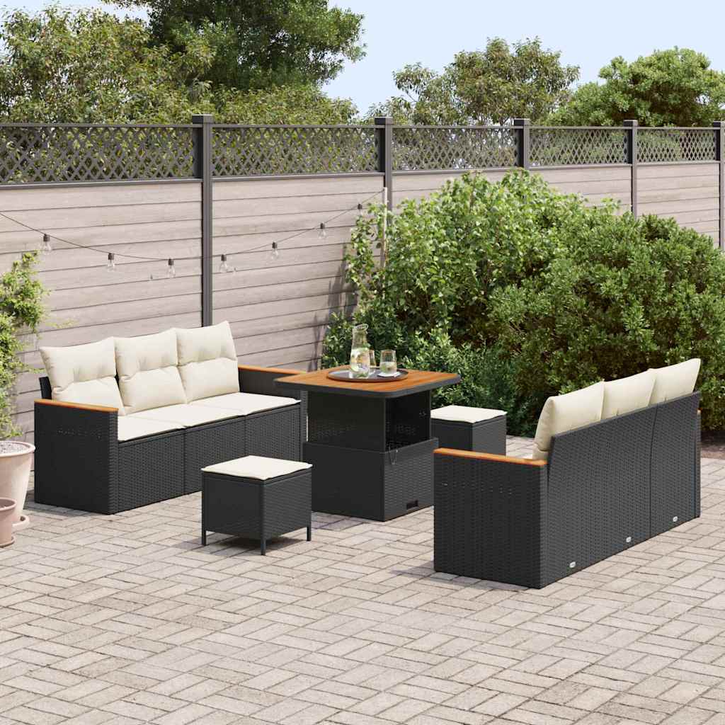 9 dalių sodo sofa komplektas su pagalvėmis juodo poli ratanas akacijos - Namų Idėja