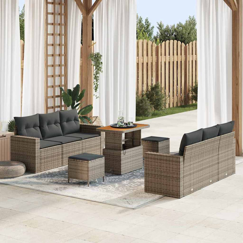 9 Dalių Sodo Sofa Komplektas Su Pagalvėmis Pilkas Poli Ratan Akacija - Namų Idėja