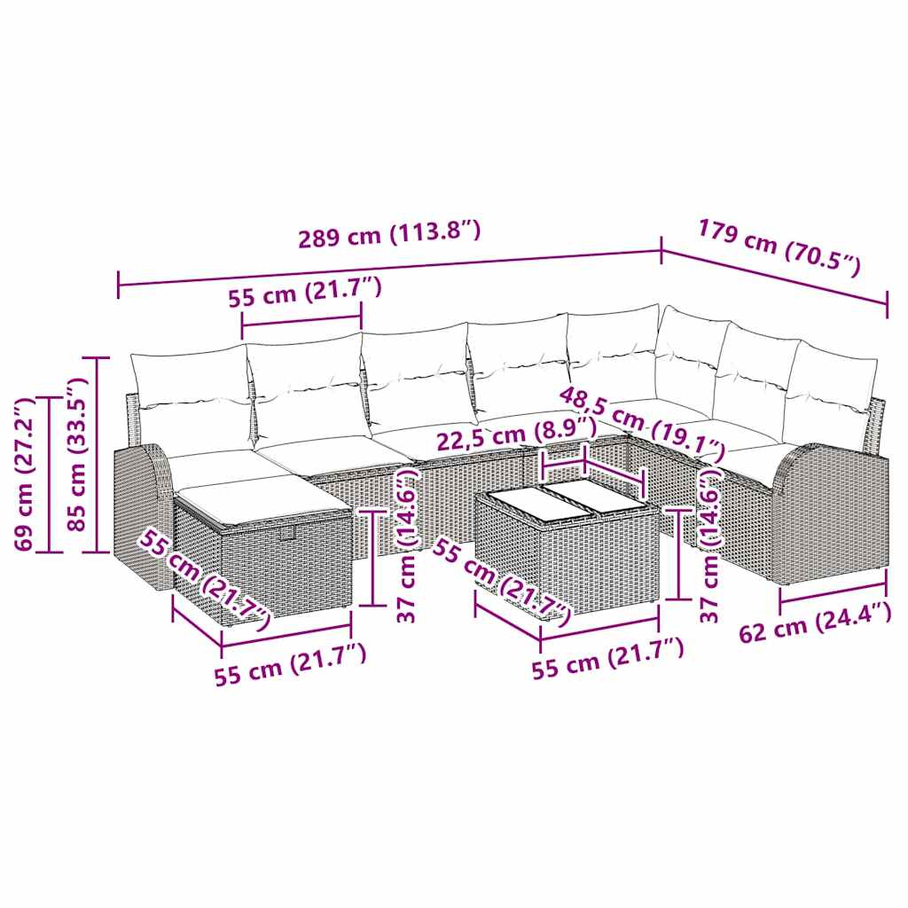 9 dalių sodo sofa komplektas su pagalvėmis ruda poli ratanas - Namų Idėja