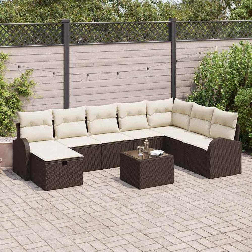 9 dalių sodo sofa komplektas su pagalvėmis ruda poli ratanas - Namų Idėja