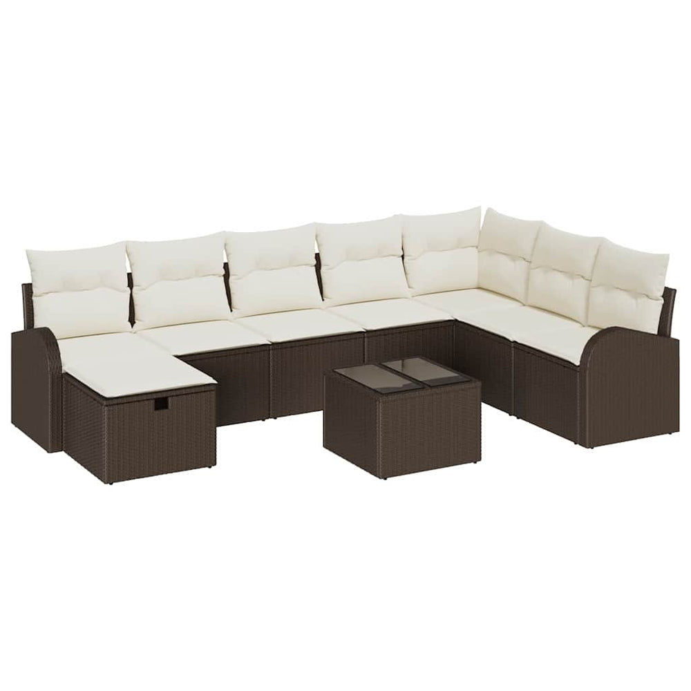 9 dalių sodo sofa komplektas su pagalvėmis ruda poli ratanas - Namų Idėja
