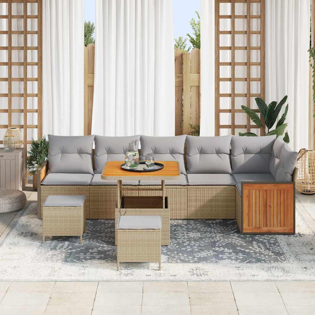 9 dalių sodo sofa komplektas su pagalvėmis smėlio poli ratanas acacia - Namų Idėja
